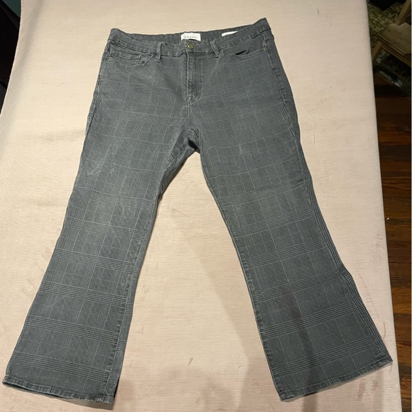 FRAME Le Crop Mini Boot checked mid-rise kick-flare jeans size 33 glen plaid - Picture 15 of 16